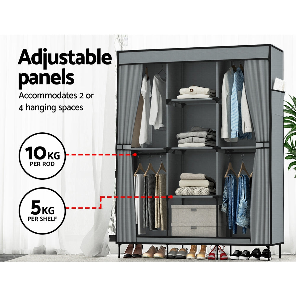 Clothing & Wardrobe Storage: Artiss Large Portable Clothes Closet Wardrobe with Shelf Grey