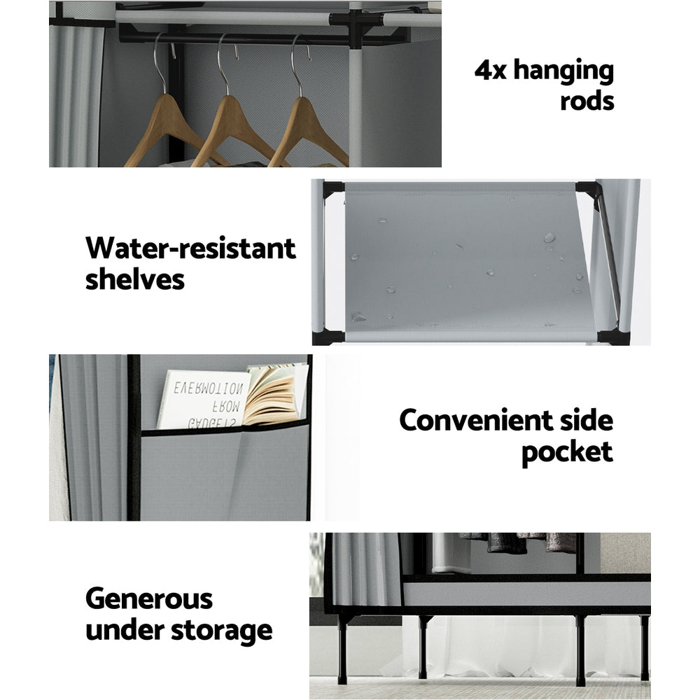Clothing & Wardrobe Storage: Artiss Large Portable Clothes Closet Wardrobe with Shelf Grey