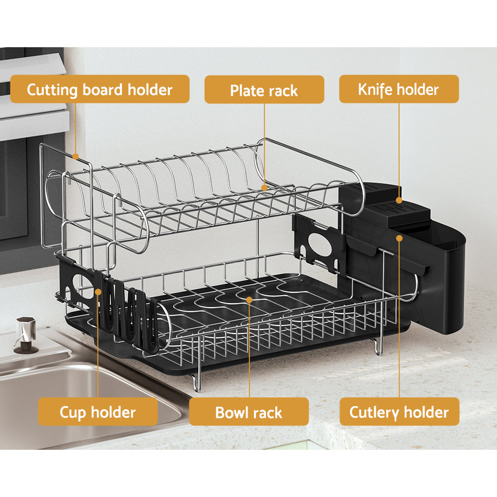 Dish Racks: Cefito Dish Rack Drying Drainer Cup Holder Cutlery Tray Kitchen Organiser 2-Tier