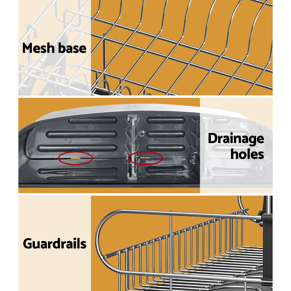 Dish Racks: Cefito Dish Rack Drying Drainer Cup Holder Cutlery Tray Kitchen Organiser 2-Tier