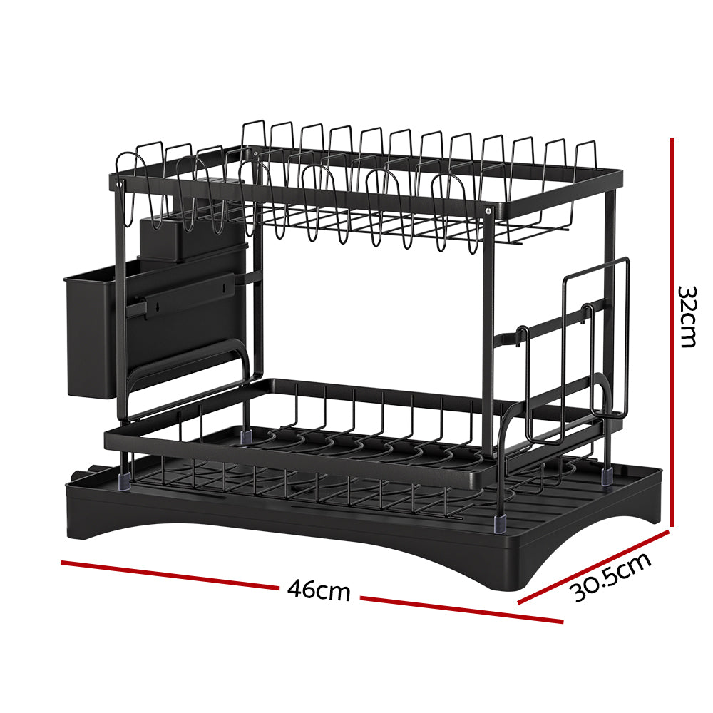 Dish Racks: Cefito Dish Rack Expandable Drying Drainer Cutlery Holder Tray Kitchen 2 Tiers