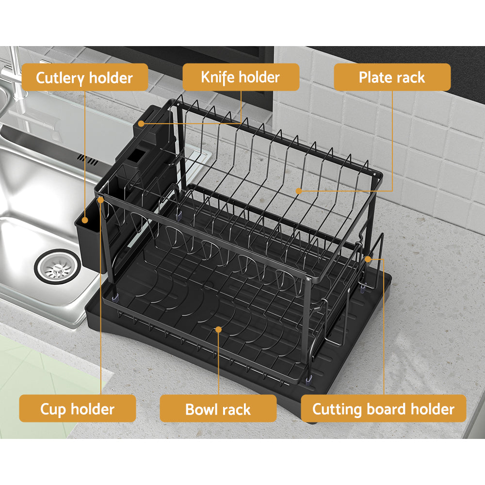 Dish Racks: Cefito Dish Rack Expandable Drying Drainer Cutlery Holder Tray Kitchen 2 Tiers