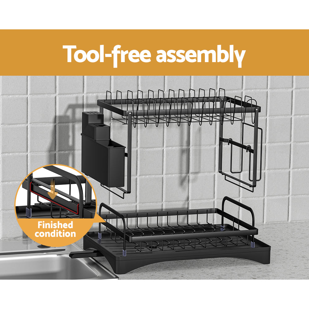 Dish Racks: Cefito Dish Rack Expandable Drying Drainer Cutlery Holder Tray Kitchen 2 Tiers