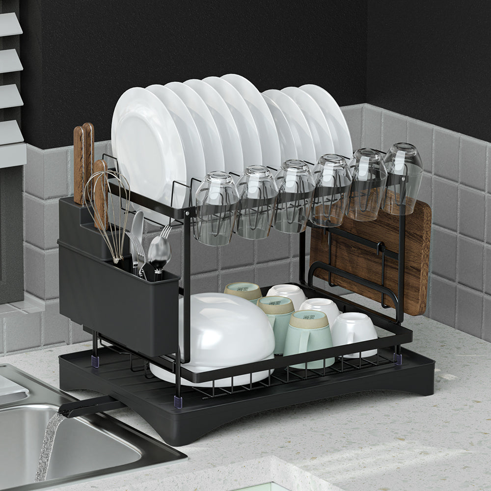 Dish Racks: Cefito Dish Rack Expandable Drying Drainer Cutlery Holder Tray Kitchen 2 Tiers