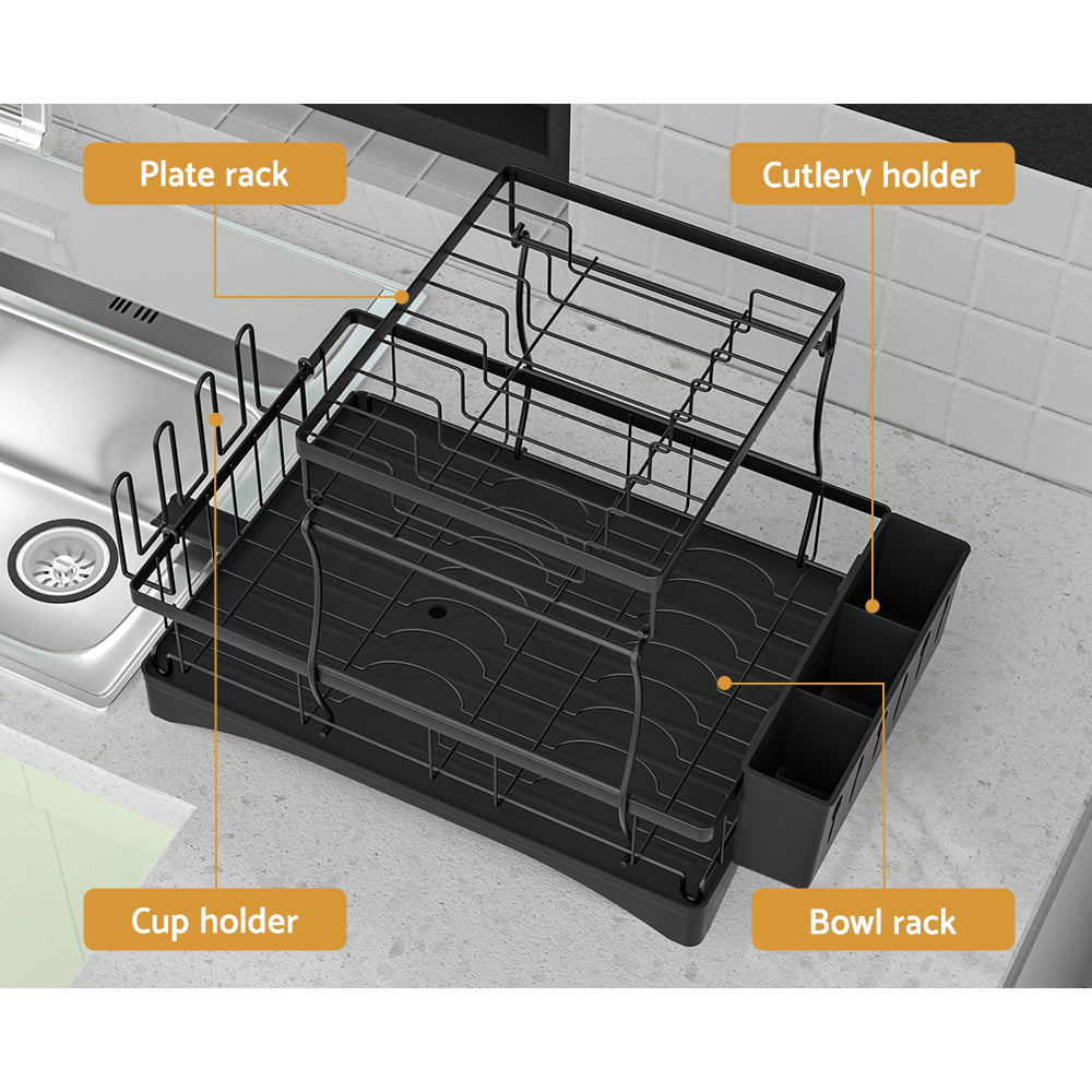 Dish Racks: Cefito Dish Rack Expandable Drying Drainer Cutlery Holder Tray Kitchen 2 Tiers