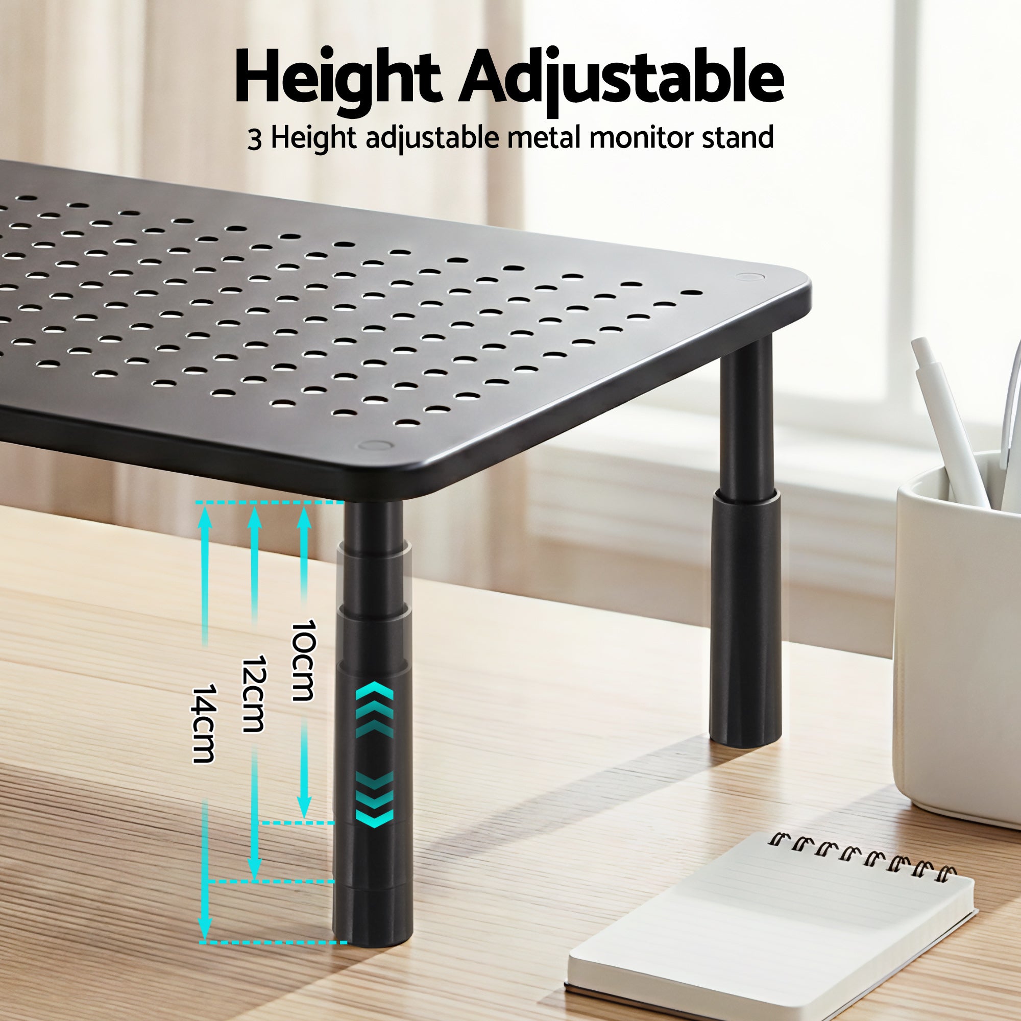 Desktops & Accessories: Artiss Monitor Stand Adjustable Riser For Computer Monitor And Laptop 3 Height Desk Organizer Black