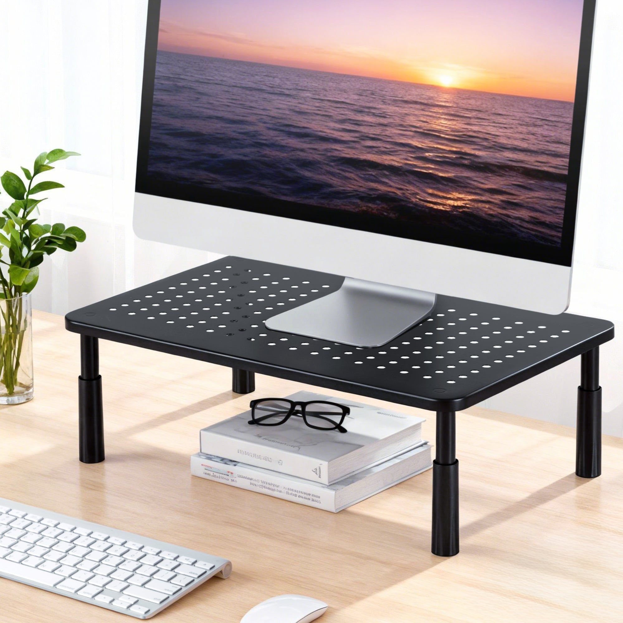 Desktops & Accessories: Artiss Monitor Stand Adjustable Riser For Computer Monitor And Laptop 3 Height Desk Organizer Black