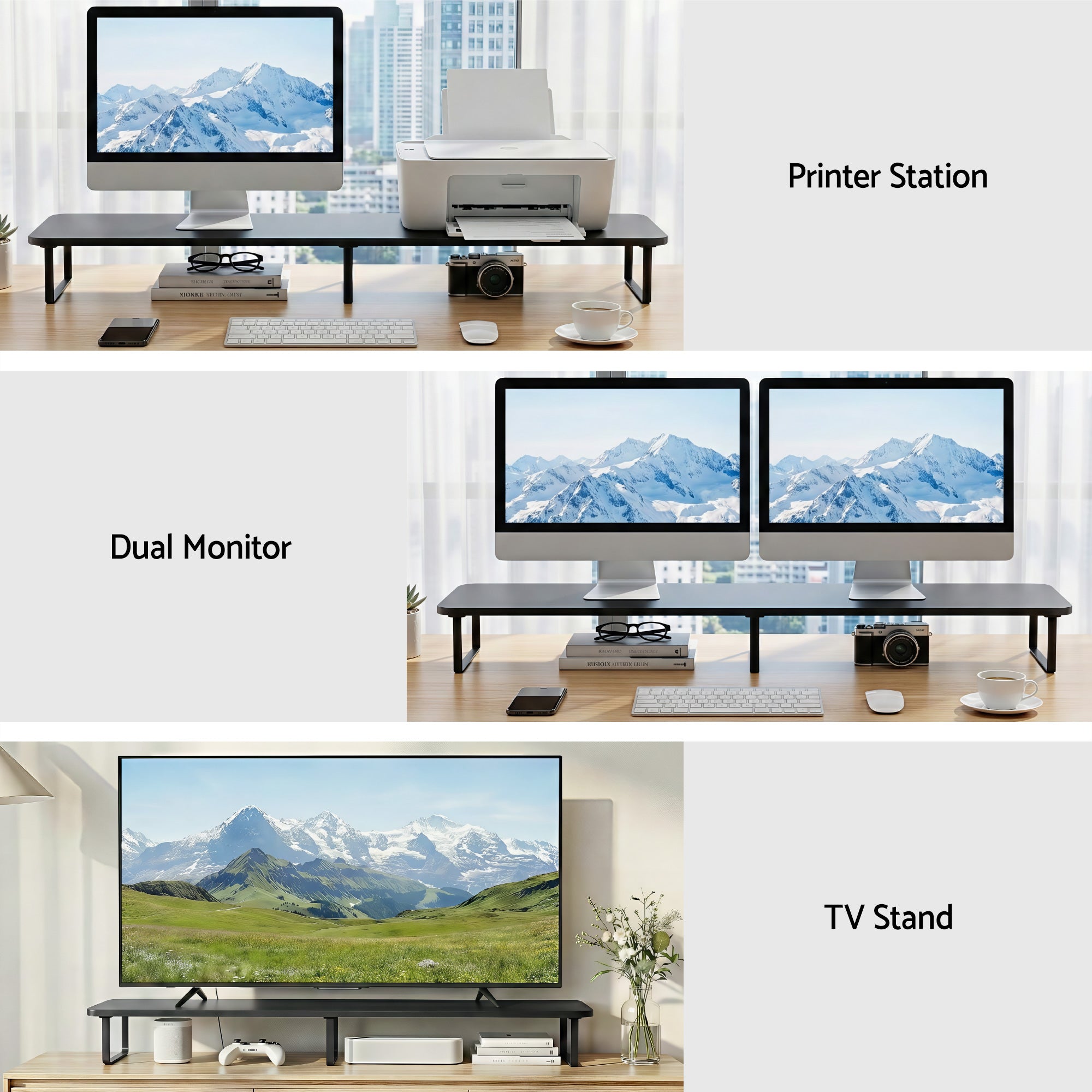 Desktops & Accessories: Artiss Dual Monitor Stand 100cm Riser Large Laptop Stand Desk Organiser Black