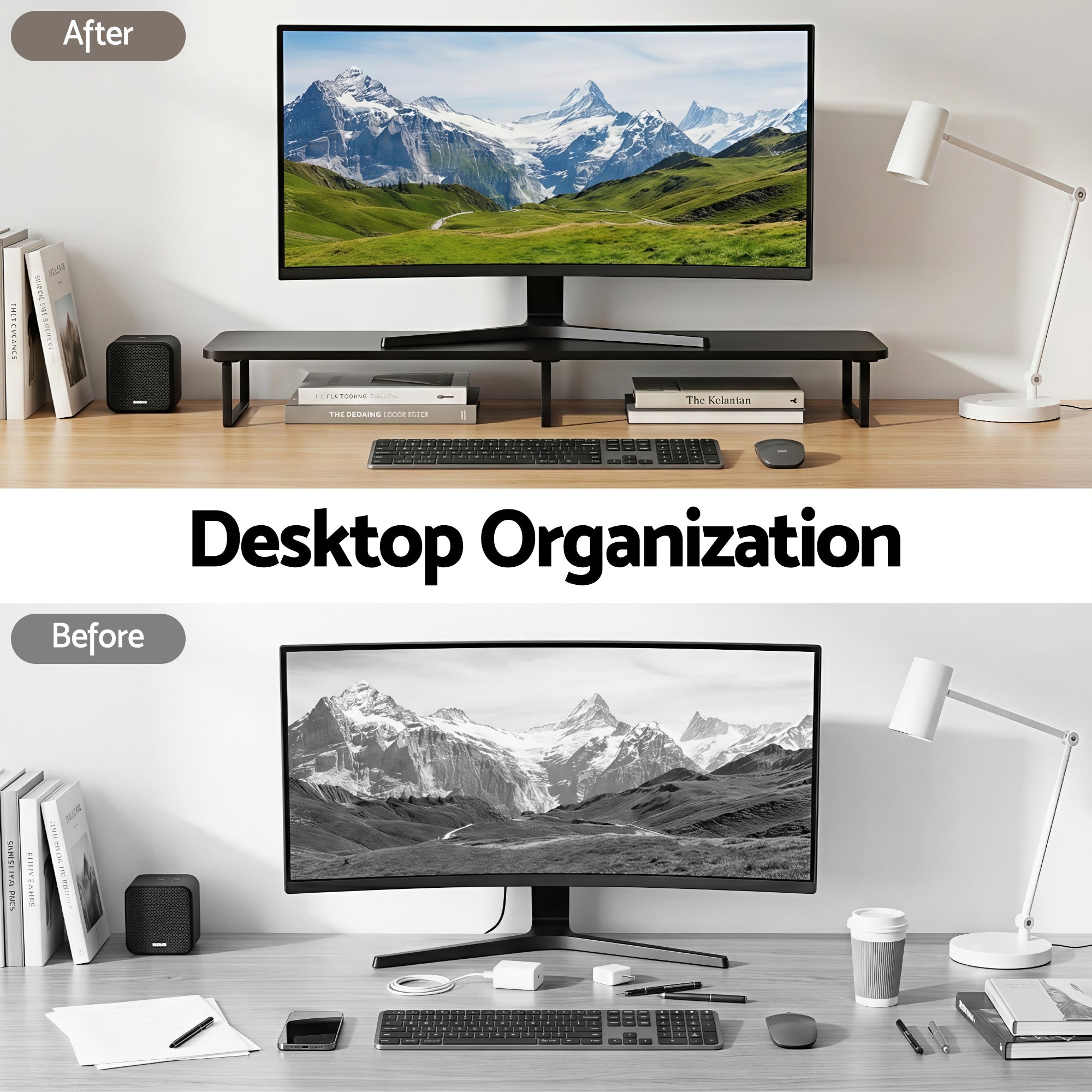 Desktops & Accessories: Artiss Dual Monitor Stand 100cm Riser Large Laptop Stand Desk Organiser Black