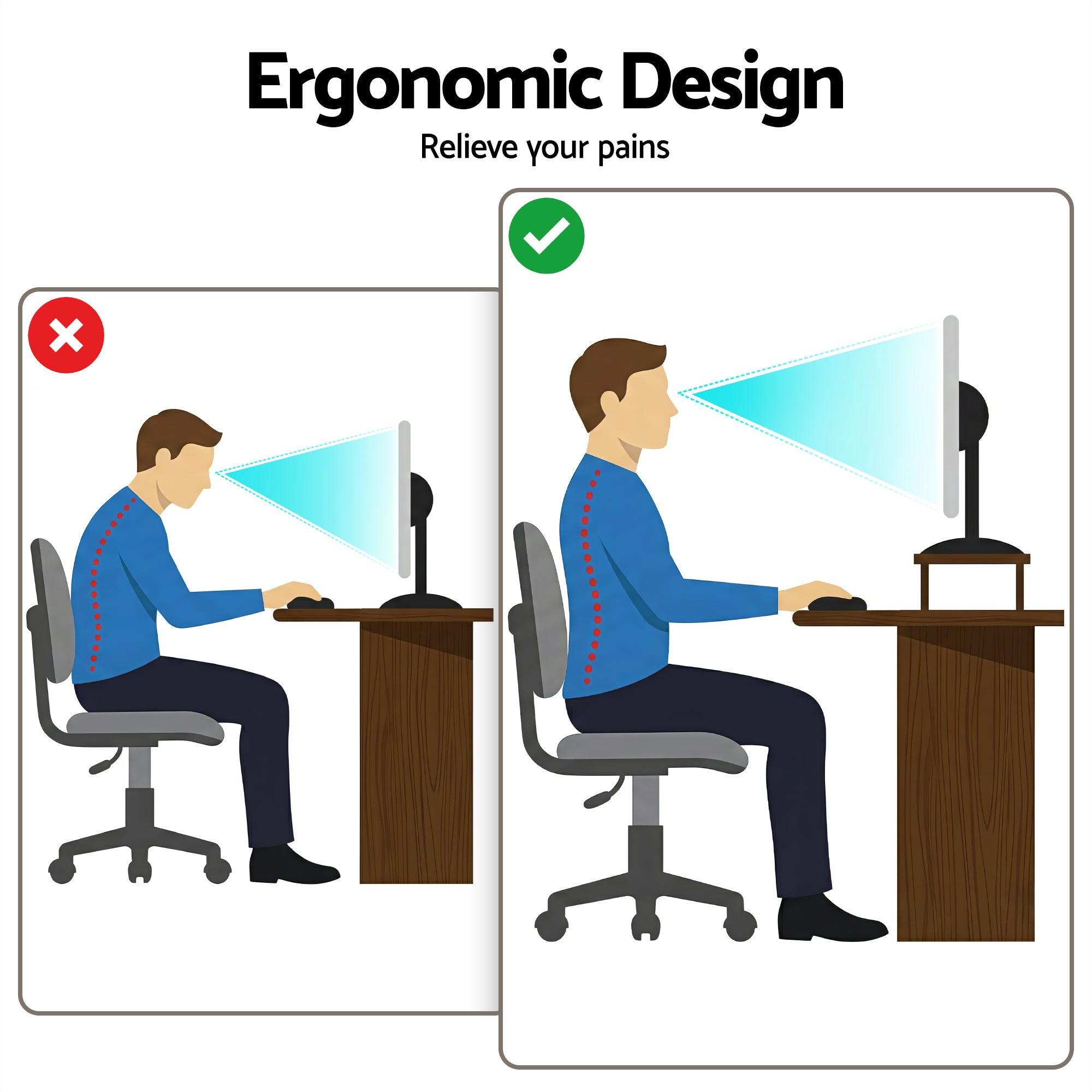Desktops & Accessories: Artiss Dual Monitor Stand 100cm Riser Large Laptop Stand Desk Organiser Black