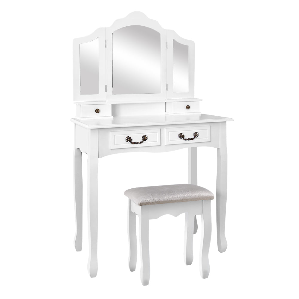 Dressing Vanity & Dressing Tables: Artiss Dressing Table Stool Set Foldable Mirror White