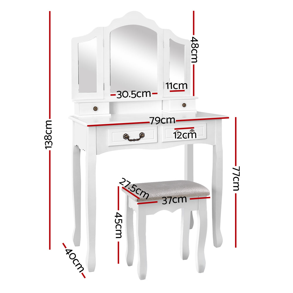 Dressing Vanity & Dressing Tables: Artiss Dressing Table Stool Set Foldable Mirror White