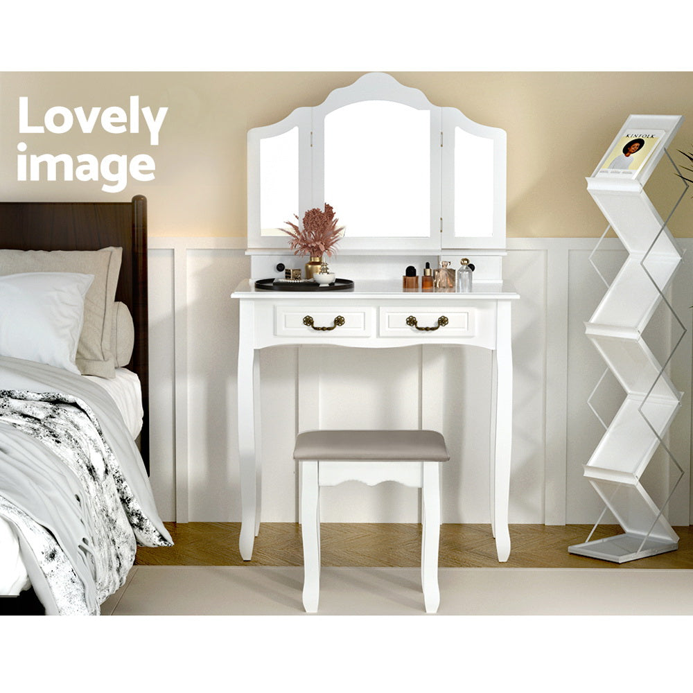 Dressing Vanity & Dressing Tables: Artiss Dressing Table Stool Set Foldable Mirror White