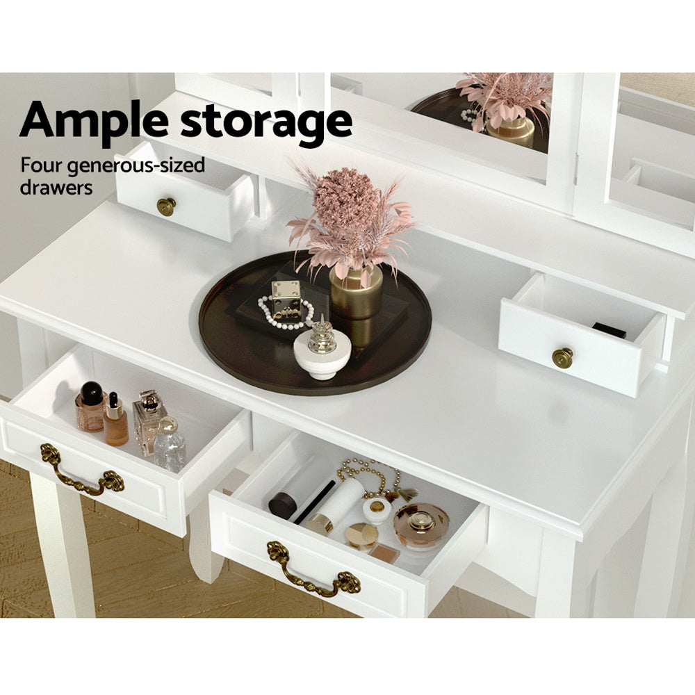 Dressing Vanity & Dressing Tables: Artiss Dressing Table Stool Set Foldable Mirror White