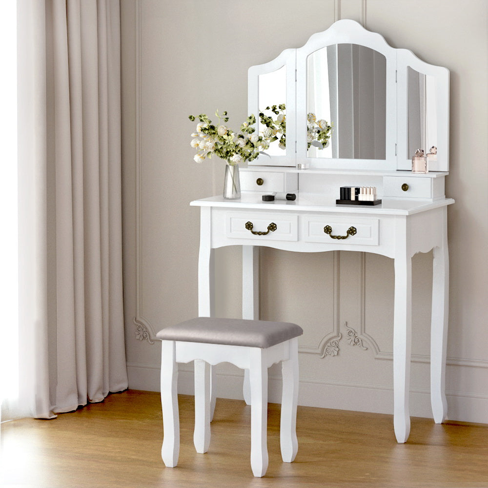 Dressing Vanity & Dressing Tables: Artiss Dressing Table Stool Set Foldable Mirror White