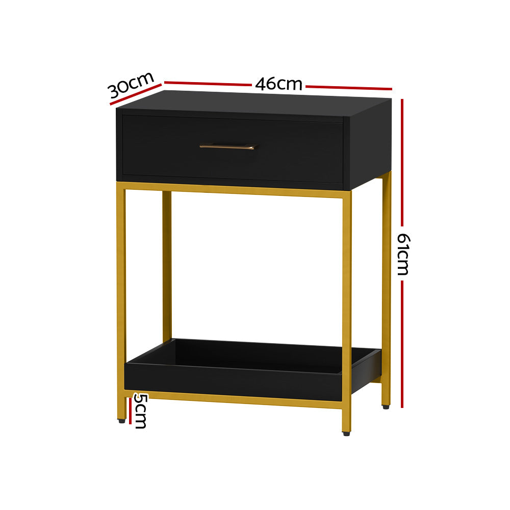 Bedside Tables: Artiss Bedside Table Drawers Side Table Shelf Storage Nightstand Black MASON