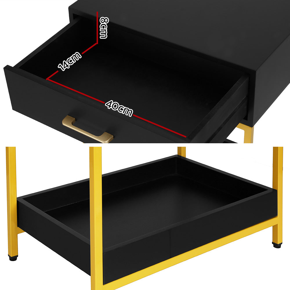 Bedside Tables: Artiss Bedside Table Drawers Side Table Shelf Storage Nightstand Black MASON