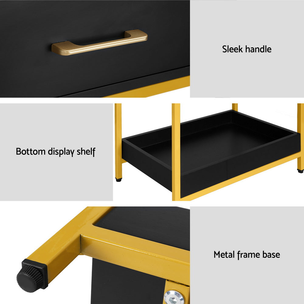 Bedside Tables: Artiss Bedside Table Drawers Side Table Shelf Storage Nightstand Black MASON