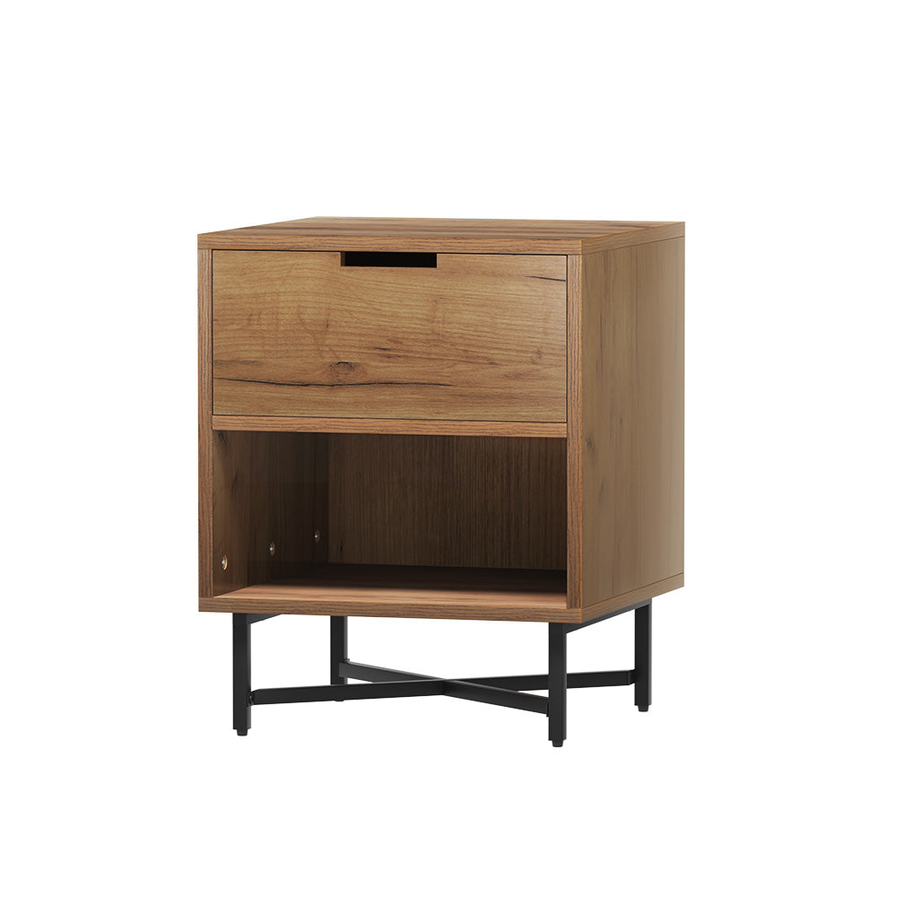 Bookcases & Shelves: Artiss Bedside Table Drawers Side Table Shelf Storage Nightstand Rust Oak KRAVU