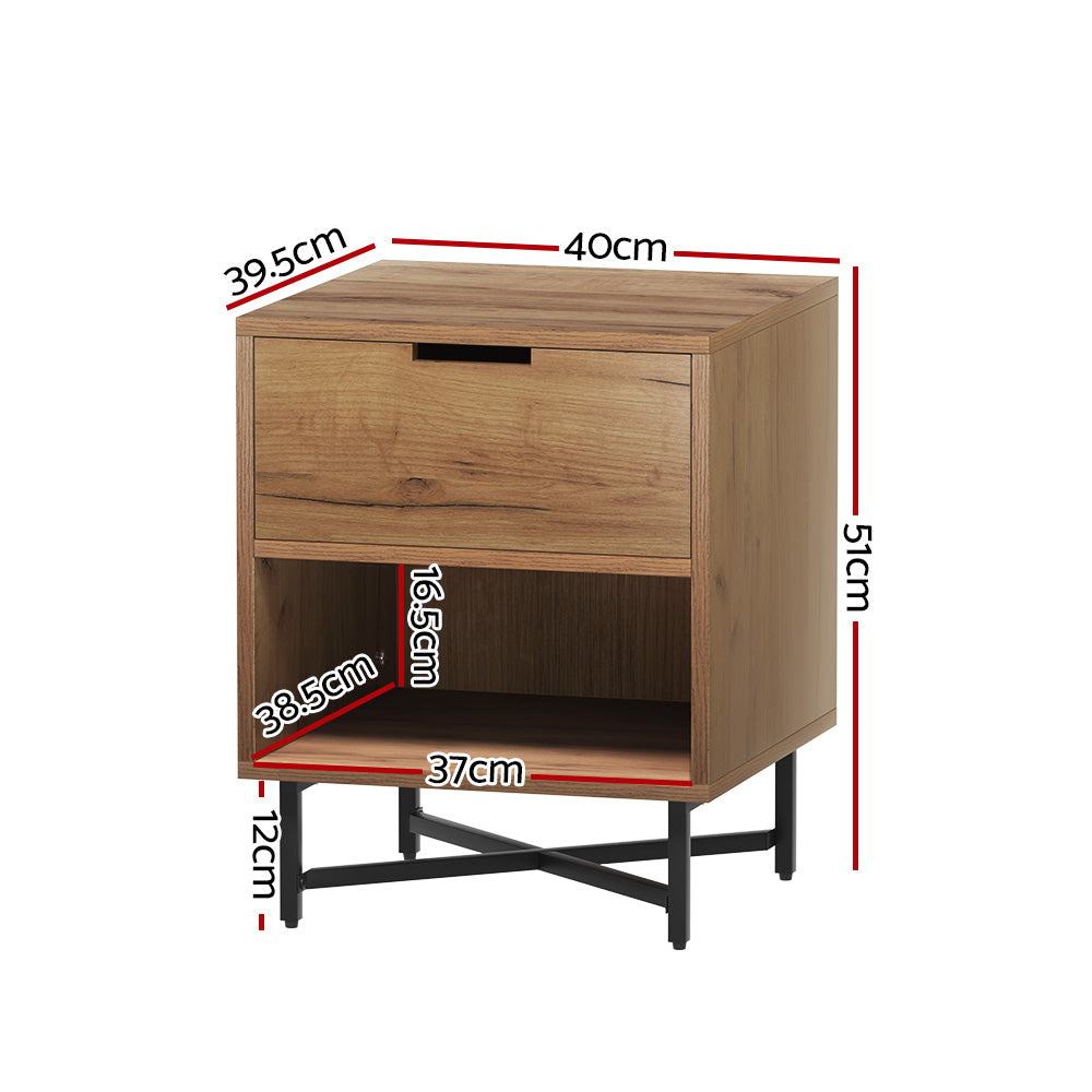 Bookcases & Shelves: Artiss Bedside Table Drawers Side Table Shelf Storage Nightstand Rust Oak KRAVU