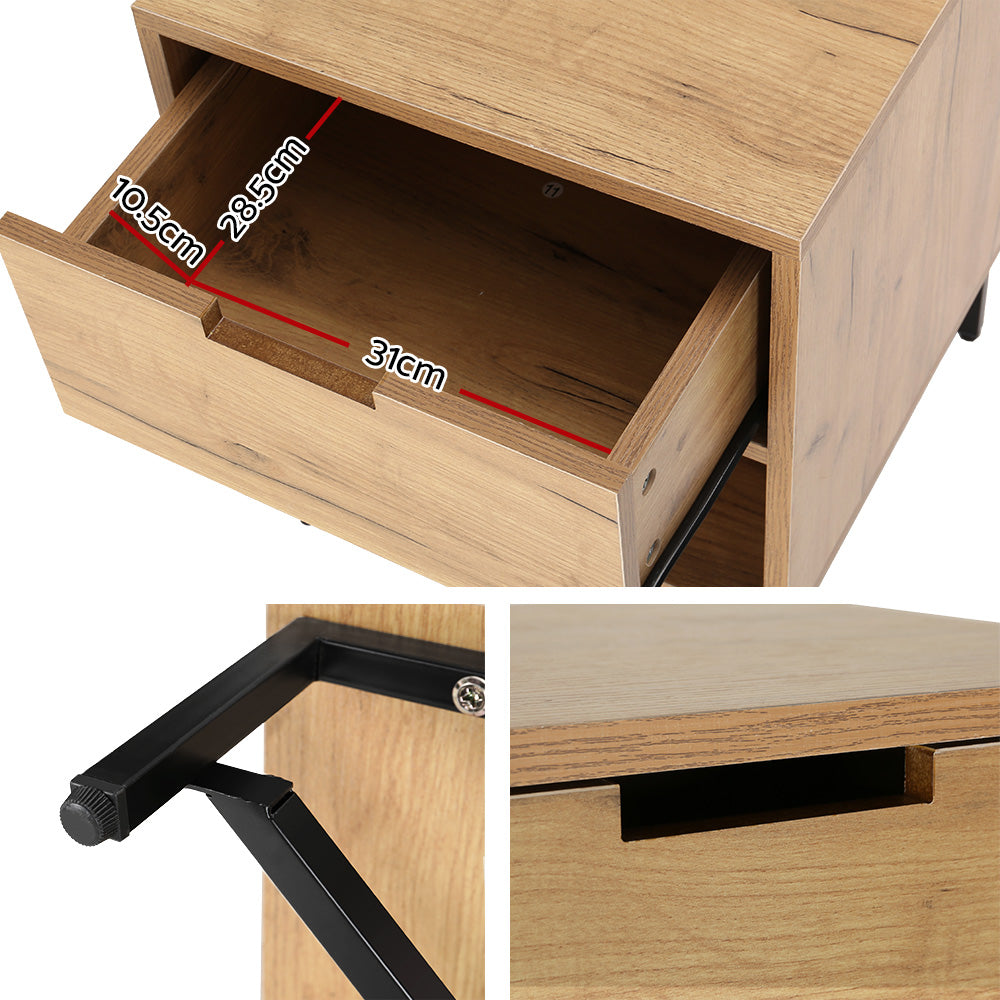Bookcases & Shelves: Artiss Bedside Table Drawers Side Table Shelf Storage Nightstand Rust Oak KRAVU