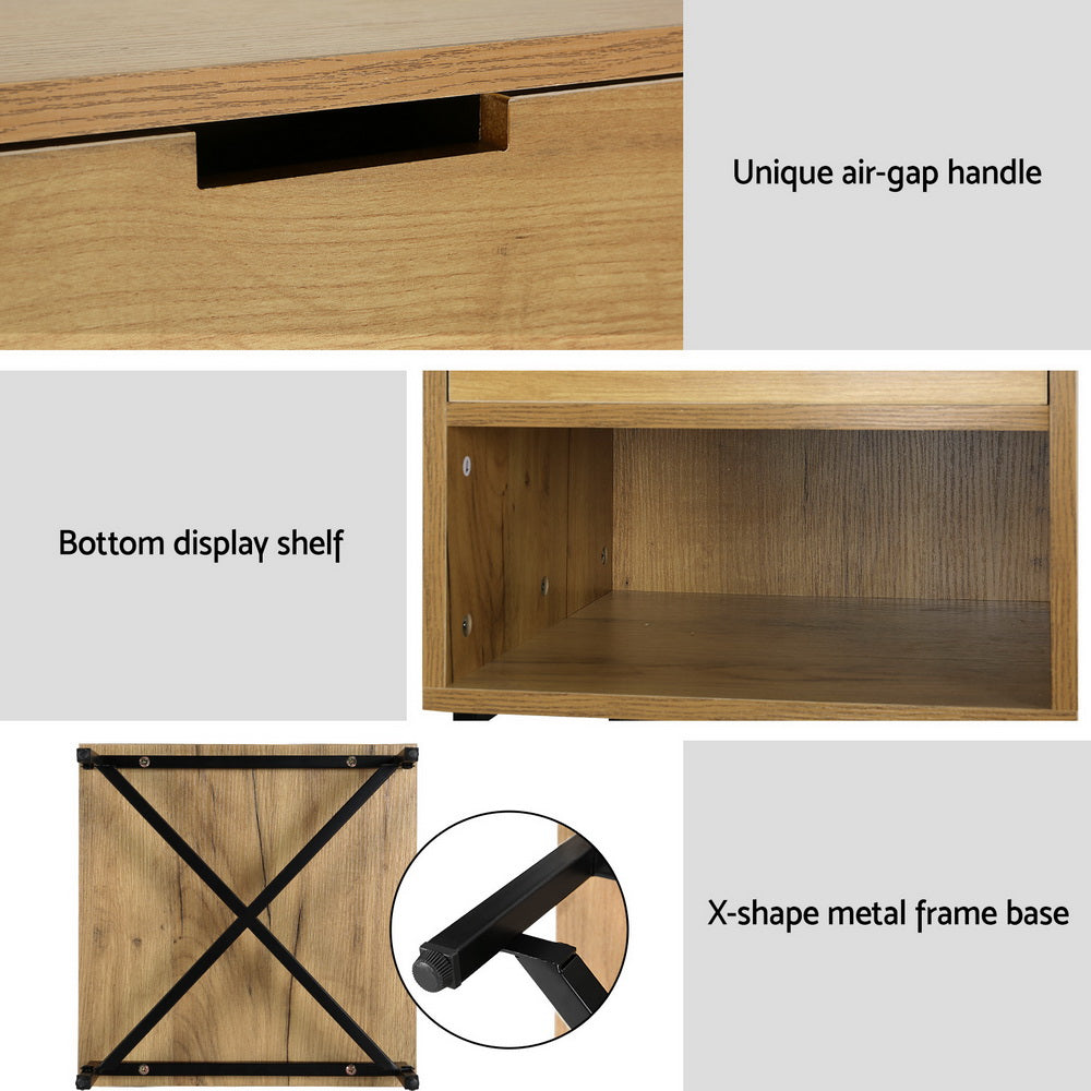 Bookcases & Shelves: Artiss Bedside Table Drawers Side Table Shelf Storage Nightstand Rust Oak KRAVU