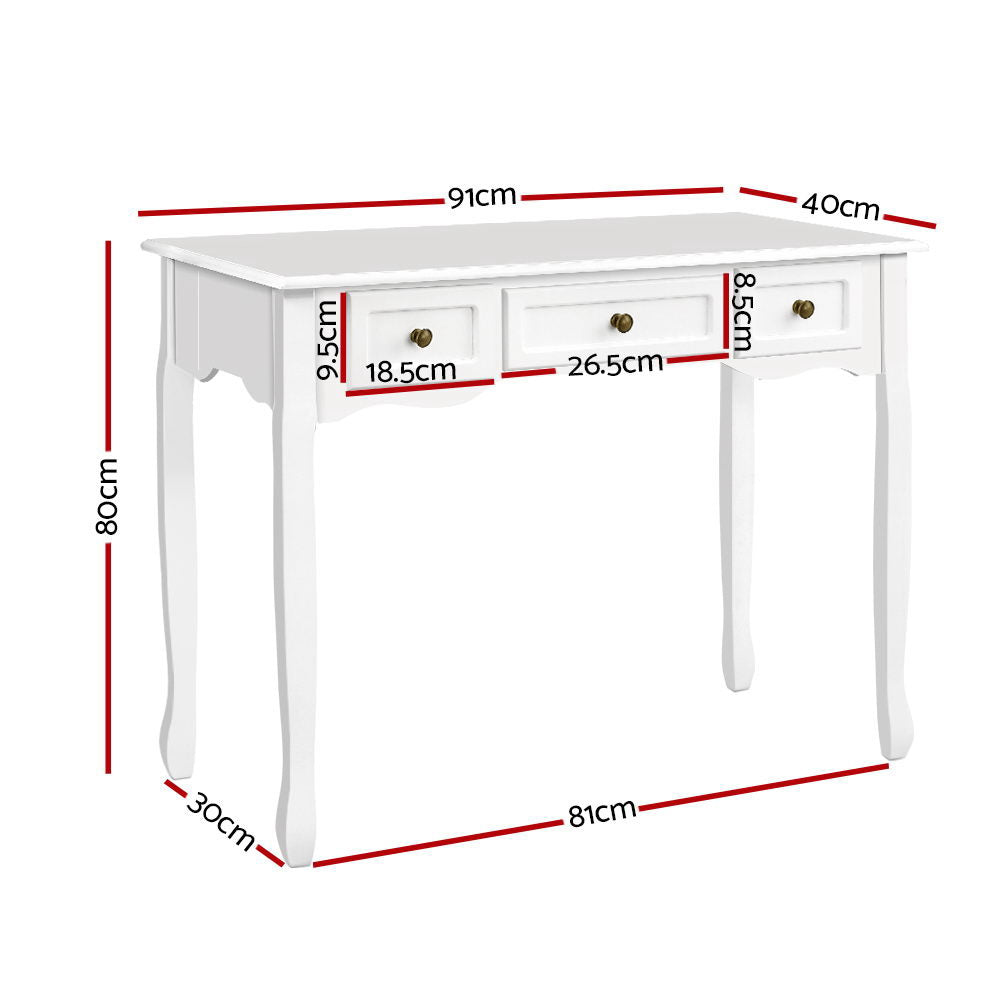 Dressers: Artiss Console Table 3 Drawers White Hamptons