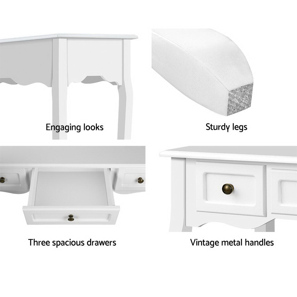 Dressers: Artiss Console Table 3 Drawers White Hamptons