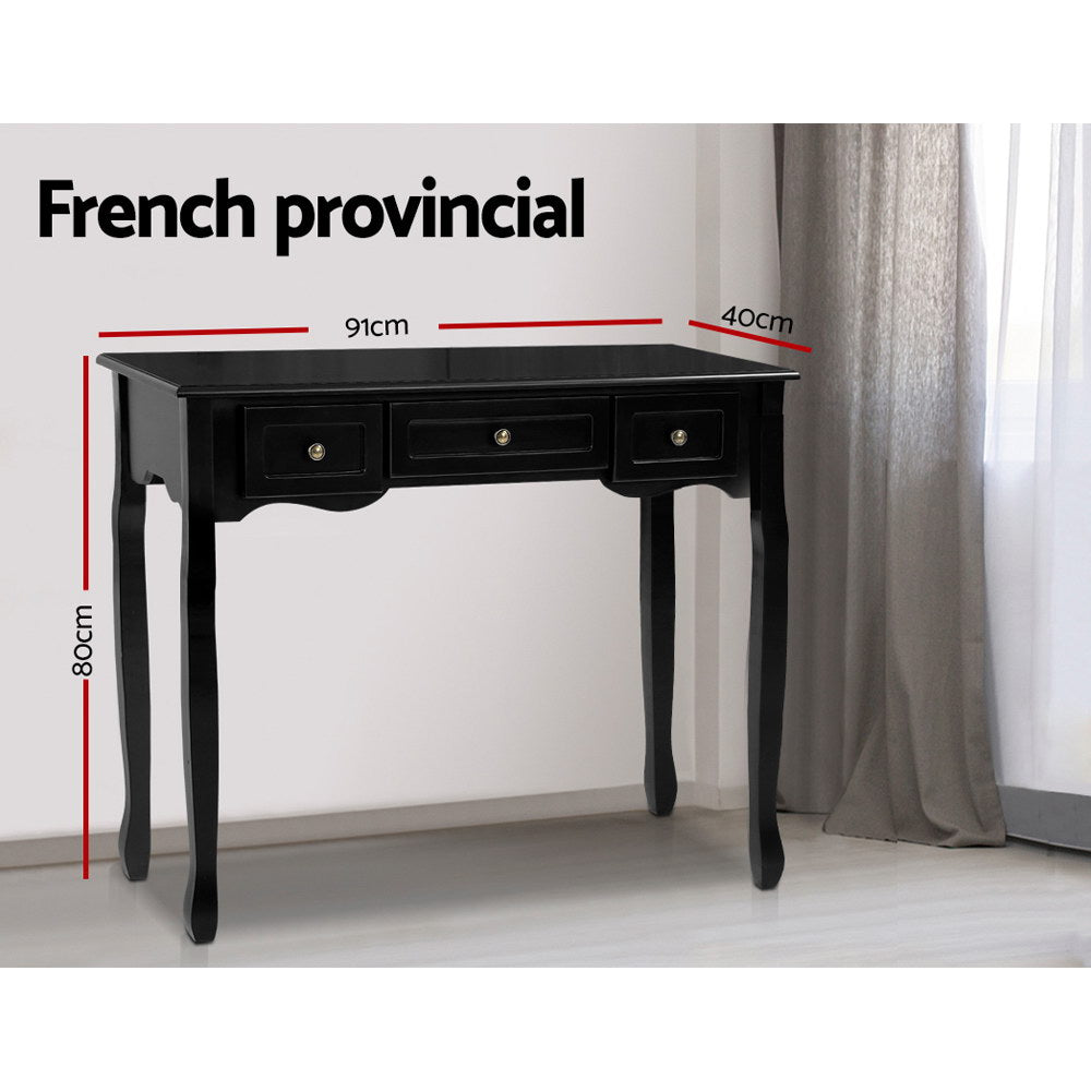 Dressers: Artiss Console Table 3 Drawers Black Hamptons