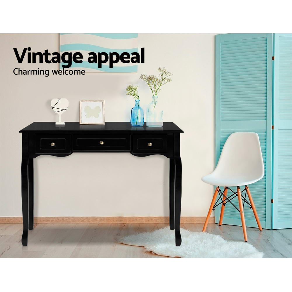 Dressers: Artiss Console Table 3 Drawers Black Hamptons