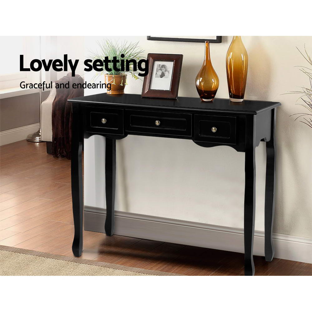 Dressers: Artiss Console Table 3 Drawers Black Hamptons