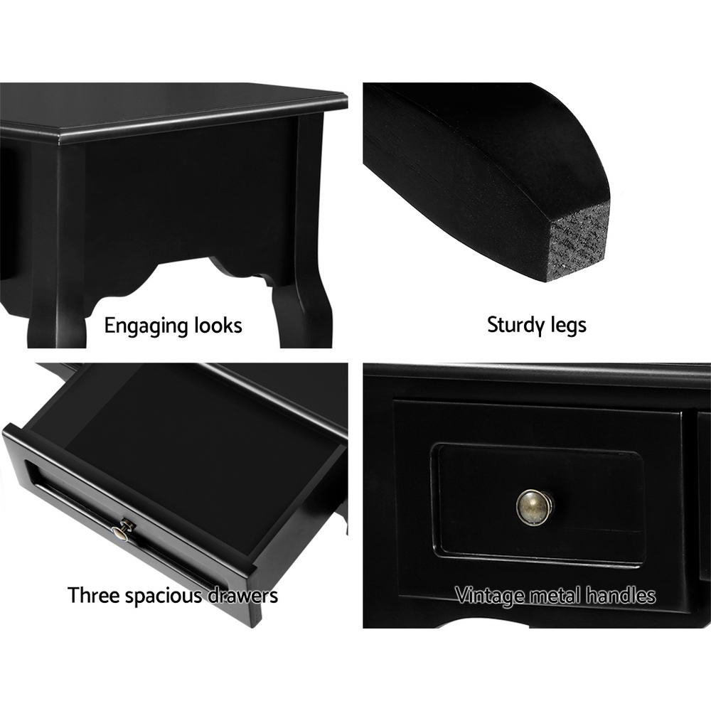 Dressers: Artiss Console Table 3 Drawers Black Hamptons