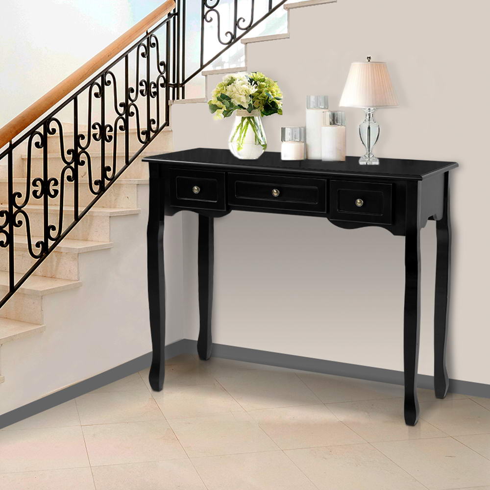 Dressers: Artiss Console Table 3 Drawers Black Hamptons