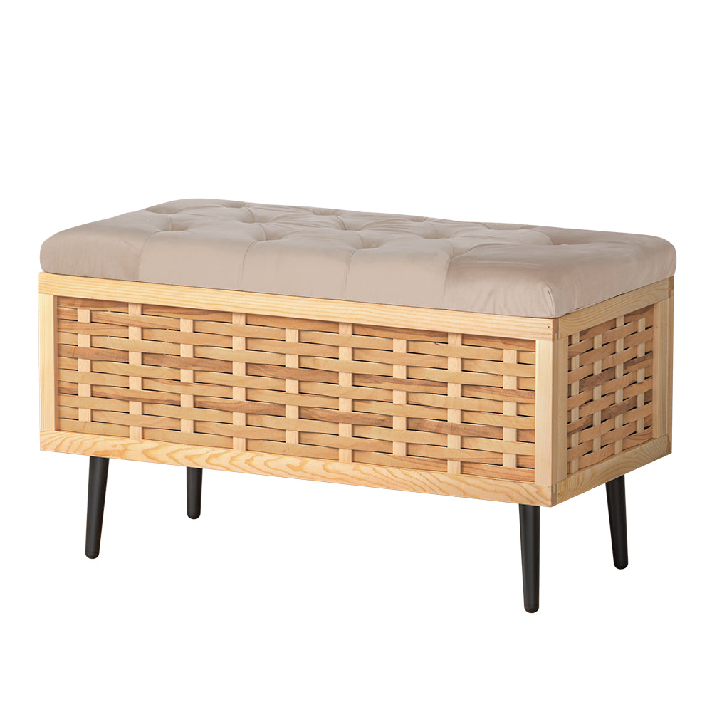 Blankets & Throws: Artiss Storage Ottoman Blanket Box 80cm Weaved Velvet Pine