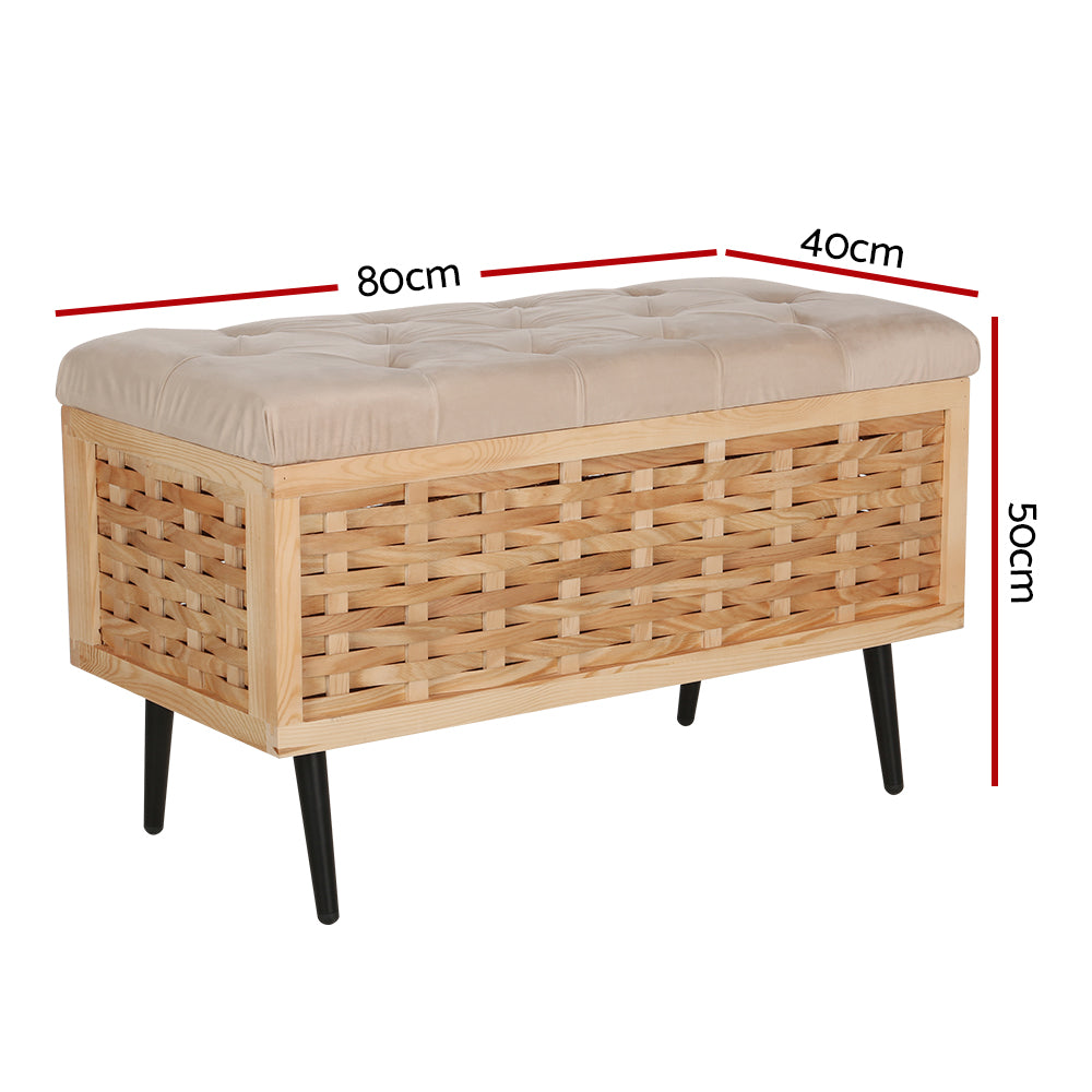 Blankets & Throws: Artiss Storage Ottoman Blanket Box 80cm Weaved Velvet Pine