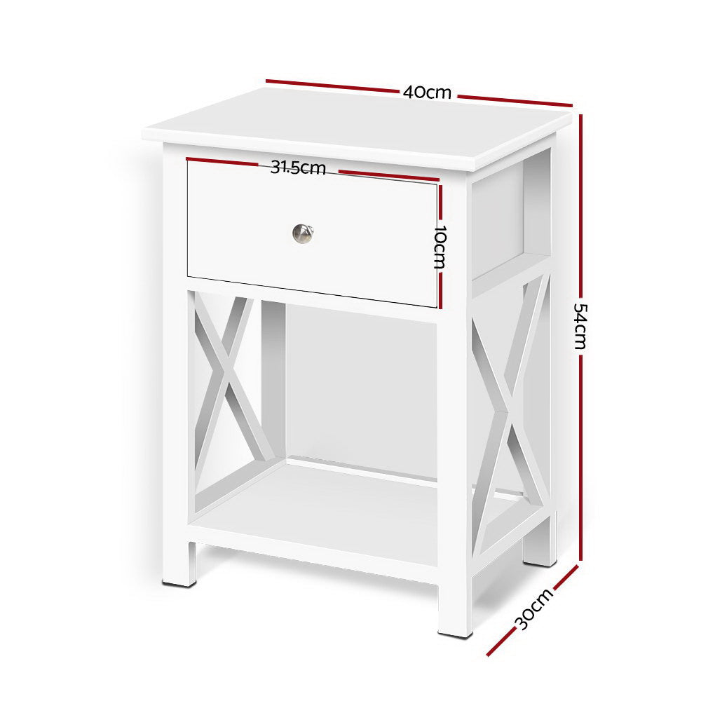 Bedside Tables: Artiss Bedside Table 1 Drawer with Shelf - EMMA White