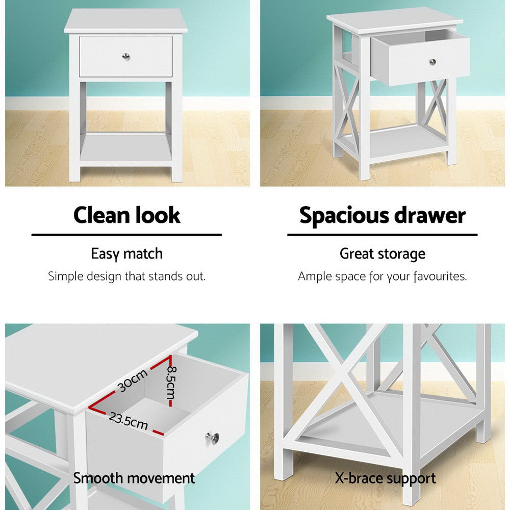 Bedside Tables: Artiss Bedside Table 1 Drawer with Shelf - EMMA White