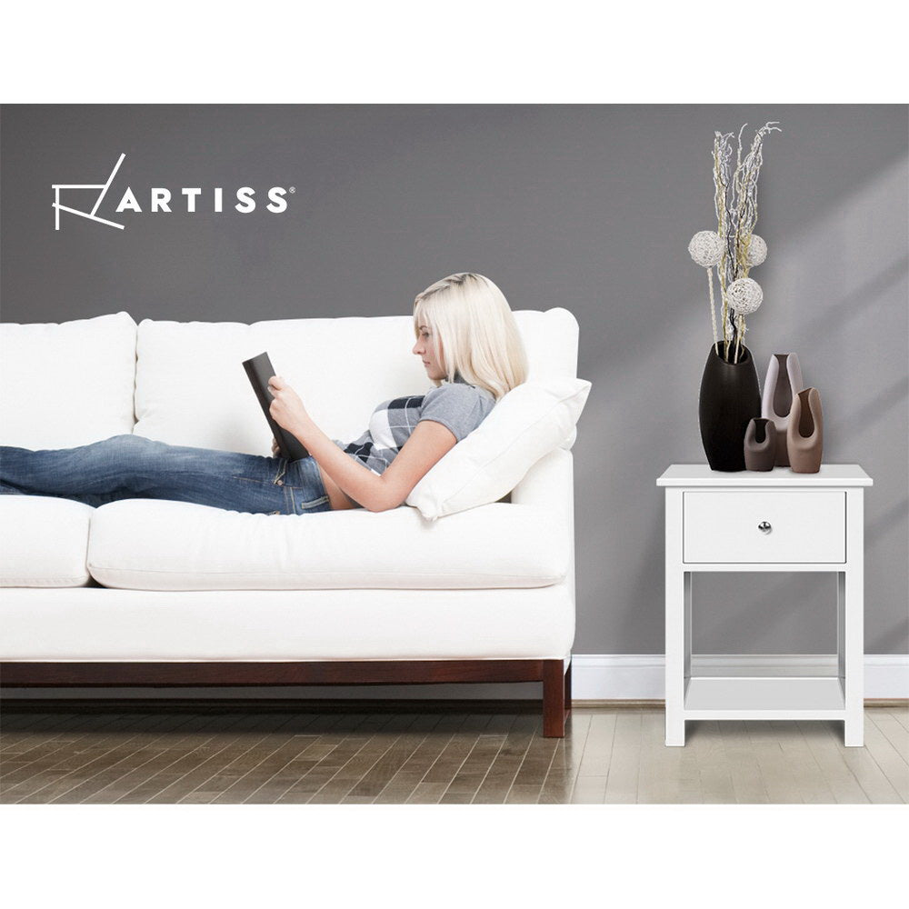 Bedside Tables: Artiss Bedside Table 1 Drawer with Shelf - EMMA White