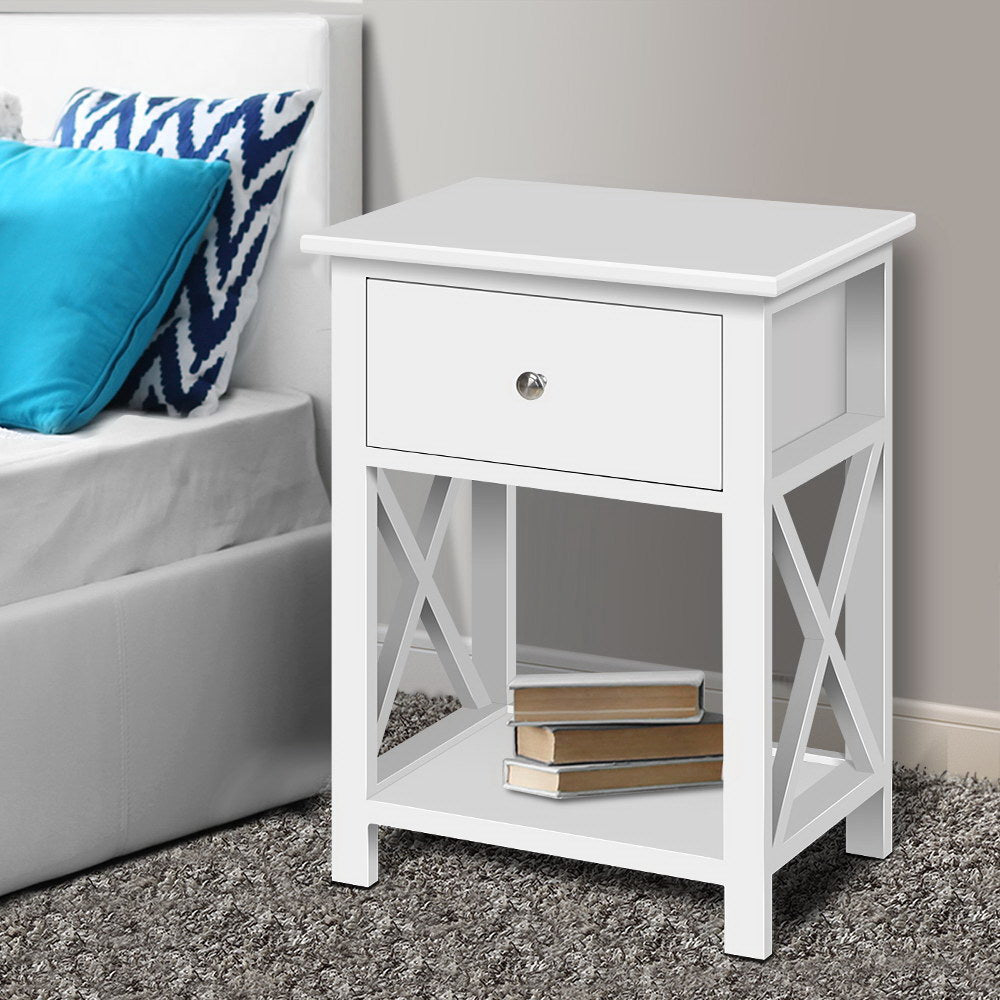 Bedside Tables: Artiss Bedside Table 1 Drawer with Shelf - EMMA White