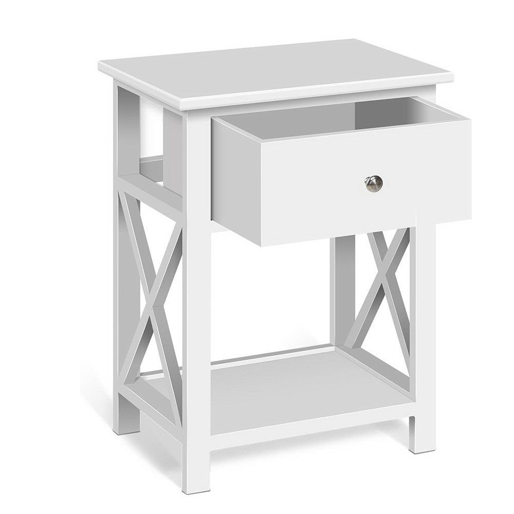 Bedside Tables: Artiss Bedside Table 1 Drawer with Shelf - EMMA White