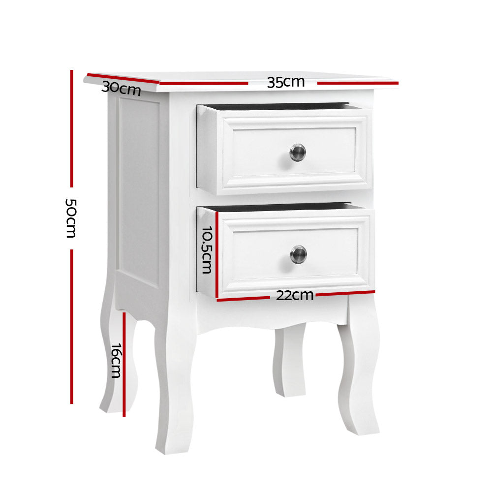 Bedside Tables: Artiss Bedside Table 2 Drawers - BISSET White