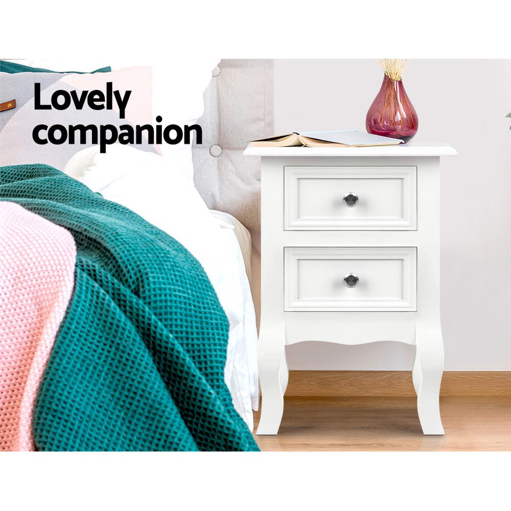 Bedside Tables: Artiss Bedside Table 2 Drawers - BISSET White