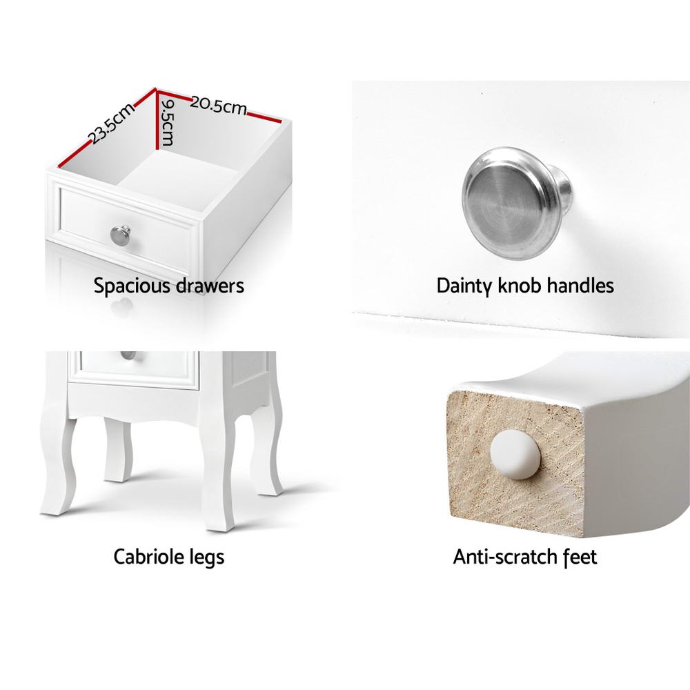 Bedside Tables: Artiss Bedside Table 2 Drawers - BISSET White