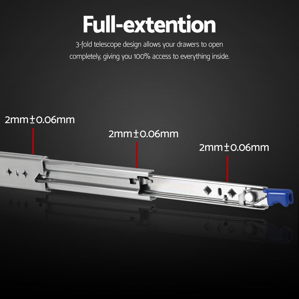 Giantz 2x Drawer Slides Heavy Duty Full Extension Locking 450-900mm Length