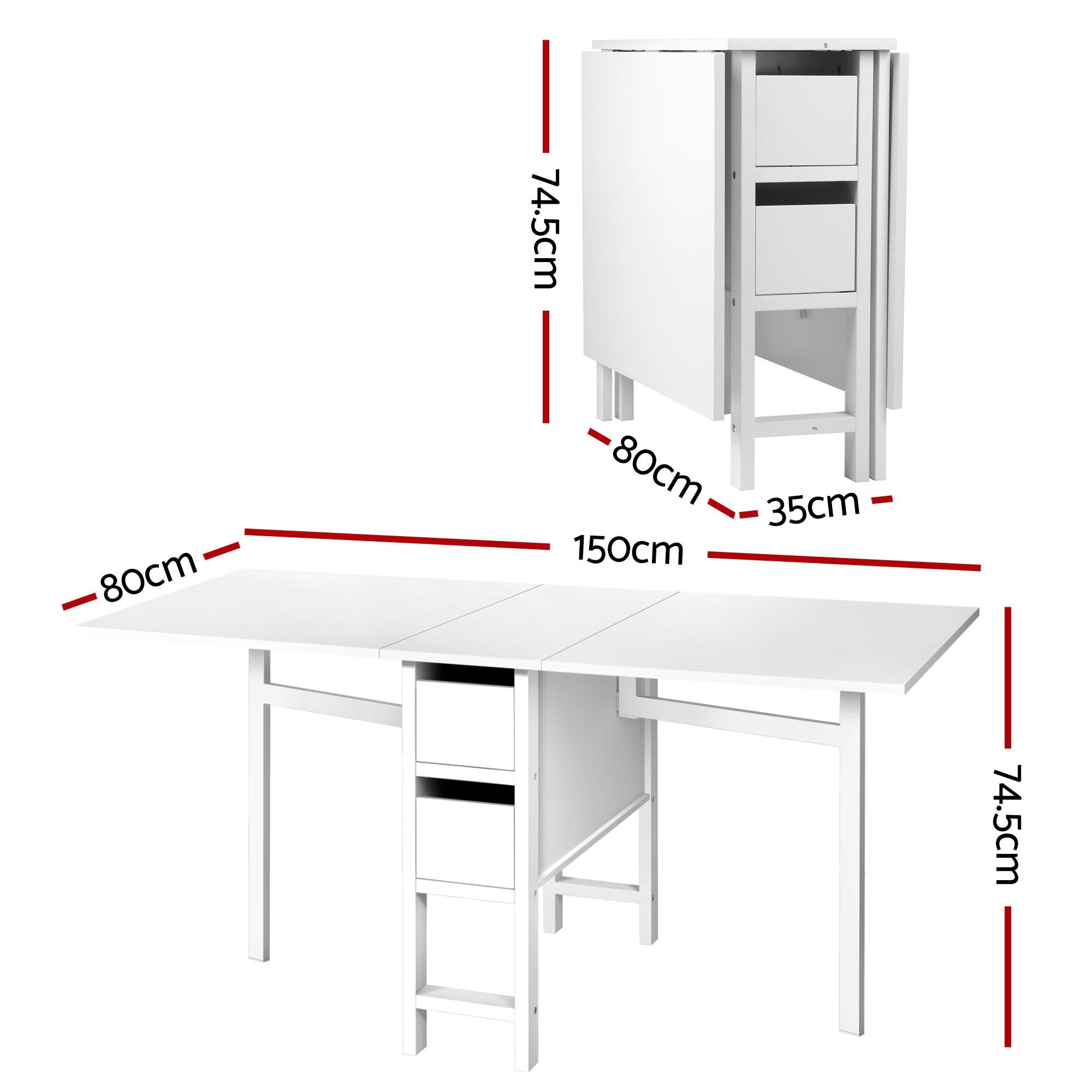 Artiss Dining Table and Chairs Set 5pcs Foldable Kitchen Furniture with 2 Drawers Black and White