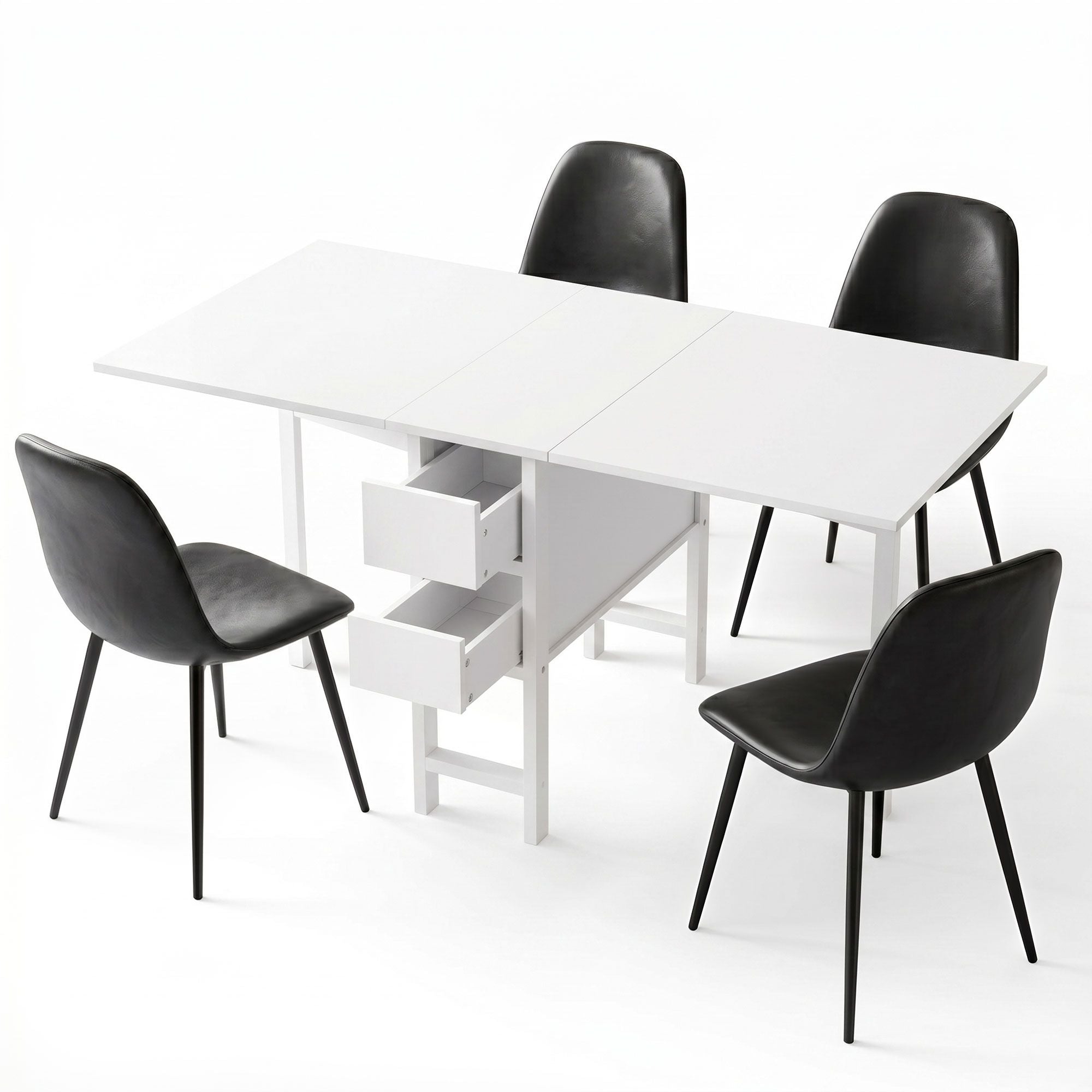 Artiss Dining Table and Chairs Set 5pcs Foldable with 2 Drawers Black and White