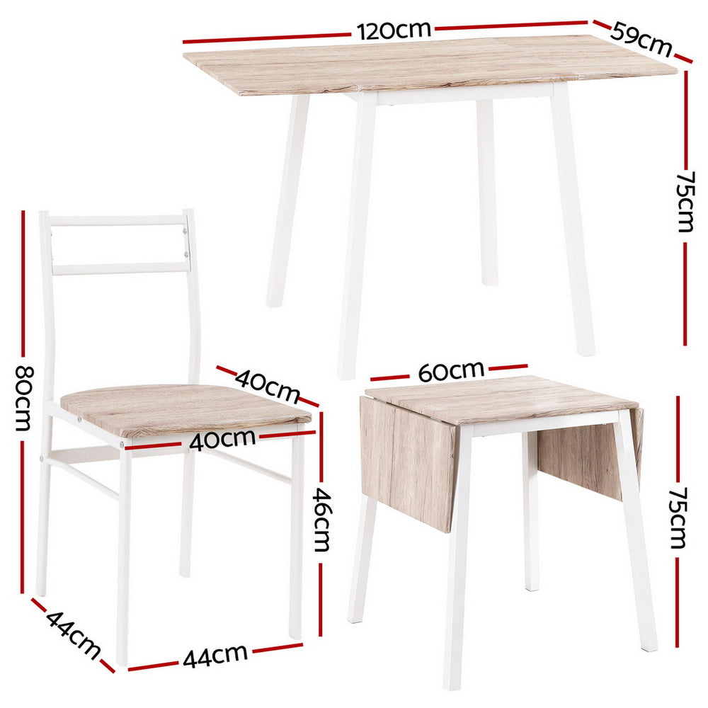 Artiss Dining Table and Chairs Set 5pcs with Extendable 60-120cm Drop-Leaf Table Natural White