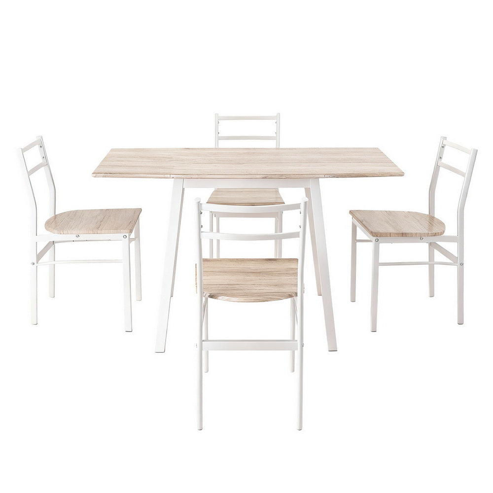 Artiss Dining Table and Chairs Set 5pcs with Extendable 60-120cm Drop-Leaf Table Natural White
