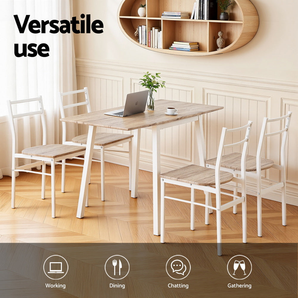 Artiss Dining Table and Chairs Set 5pcs with Extendable 60-120cm Drop-Leaf Table Natural White