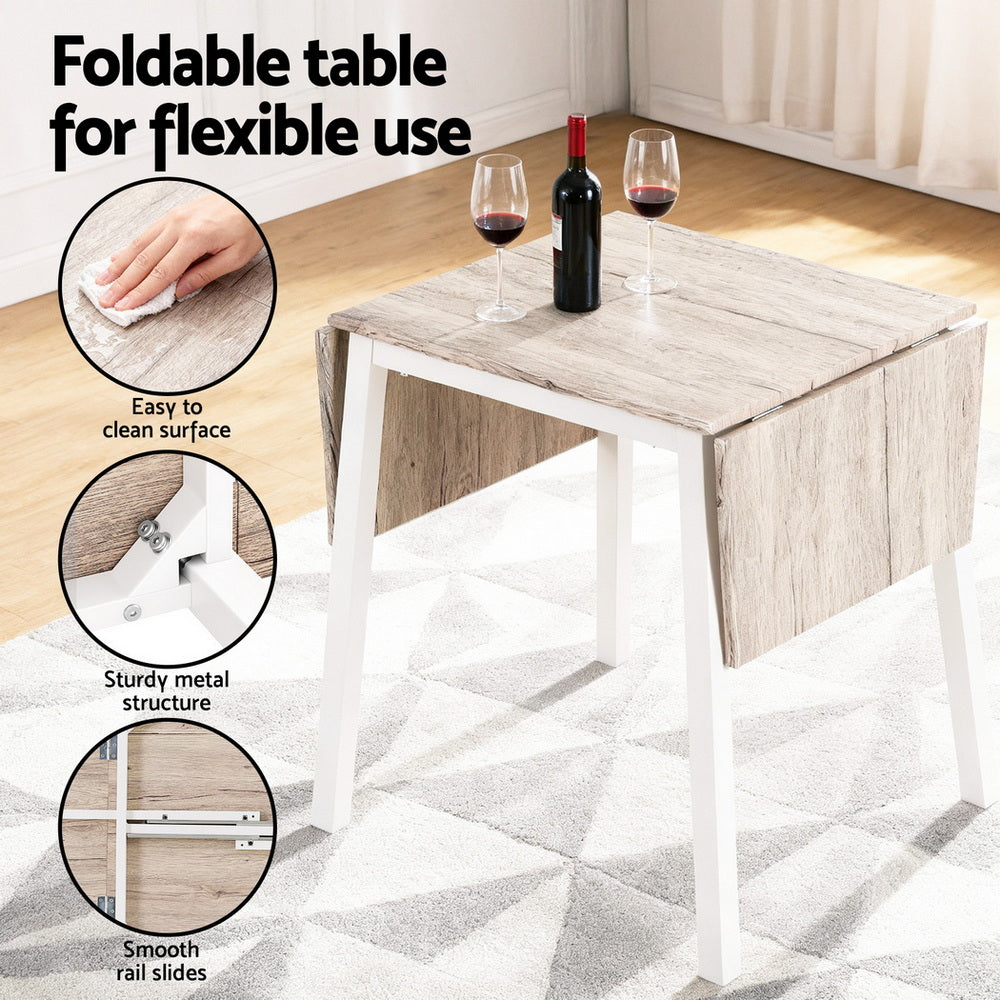 Artiss Dining Table and Chairs Set 5pcs with Extendable 60-120cm Drop-Leaf Table Natural White